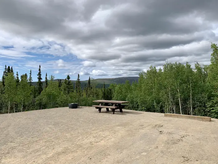 Campsite with view of nearby hills