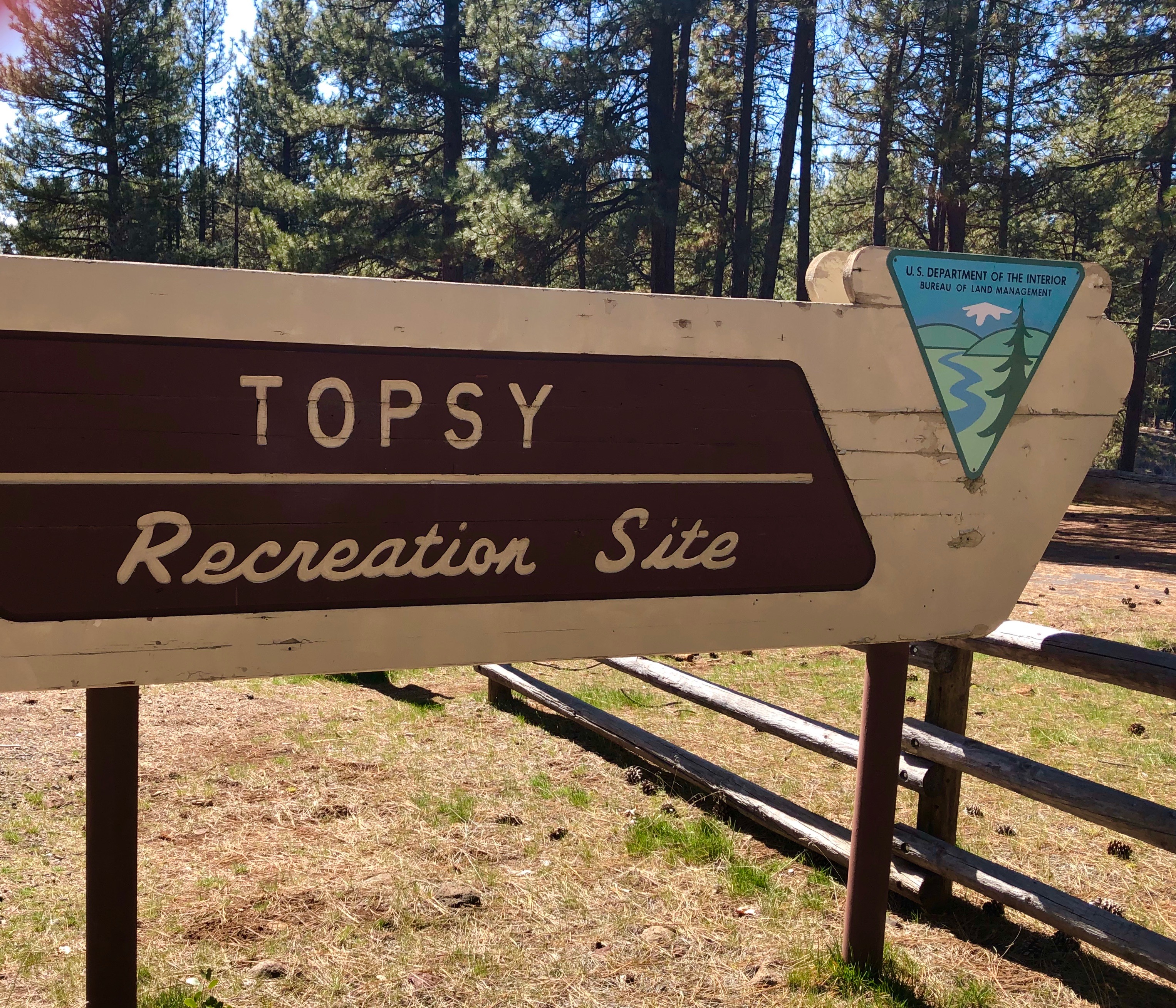 Topsy Recreation SIte Entrance Sign
