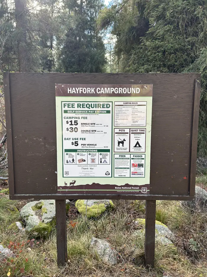 Informational sign for Hayfork Campground