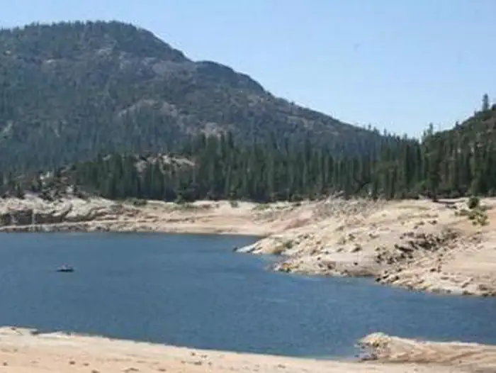 A shallow mountain lake