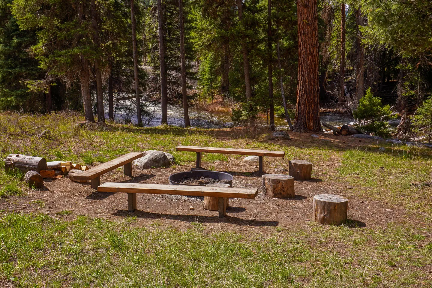Fire ring below the cabin