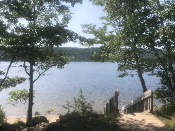 Stairs to lake