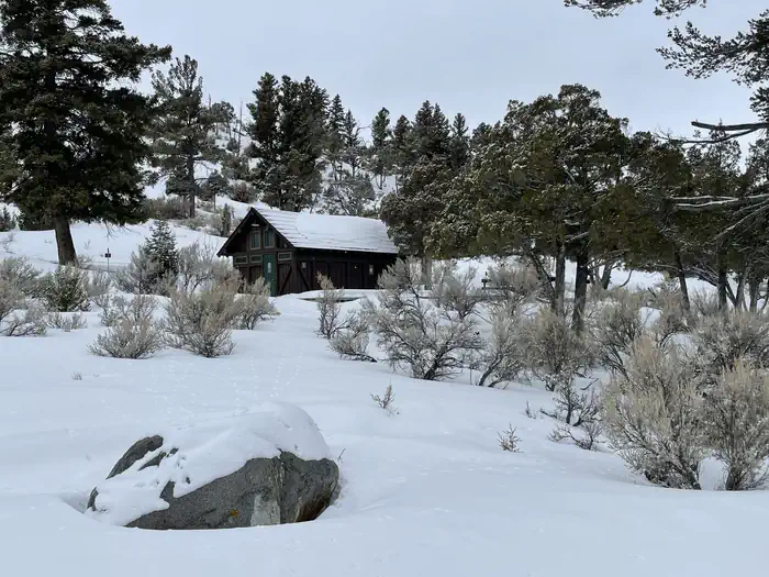 Mammoth Campground's only open restroom in winter
