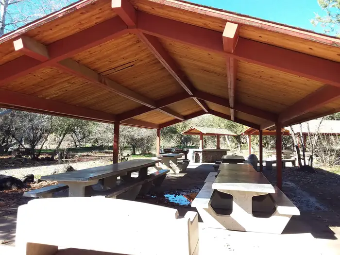 Shaded picnic area.