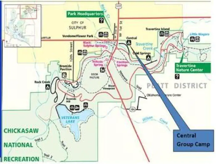Map of where Central Group Campground in located.
